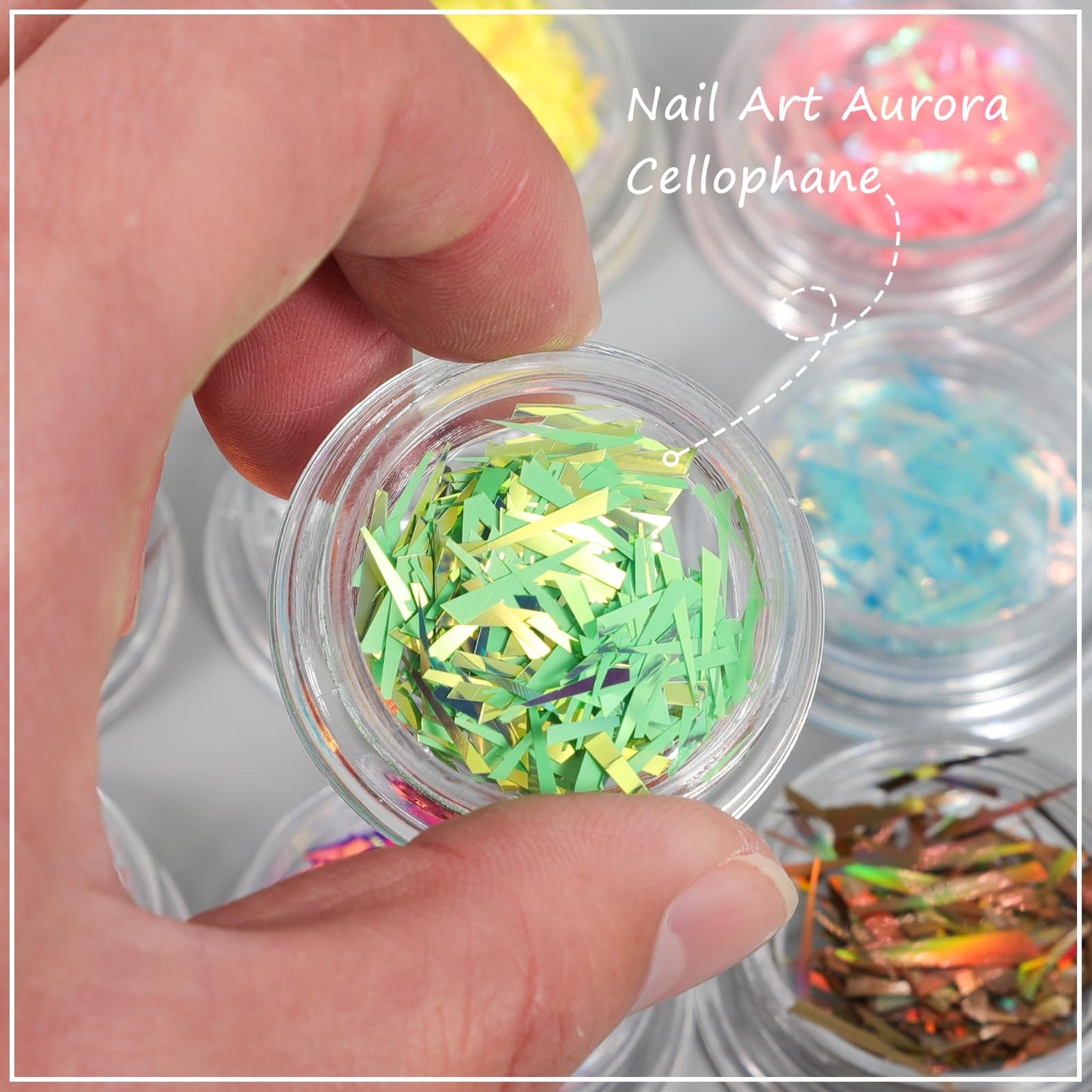 JERCLITY 12 Boxes Gradient Aurora Glass Paper Nail Sticker Foil Nail Art Holographic Colorful Glass Reflective Mirror Design Broken Glass Stripe Line Paper Nail Decals Cellophane Films Foils for Nails