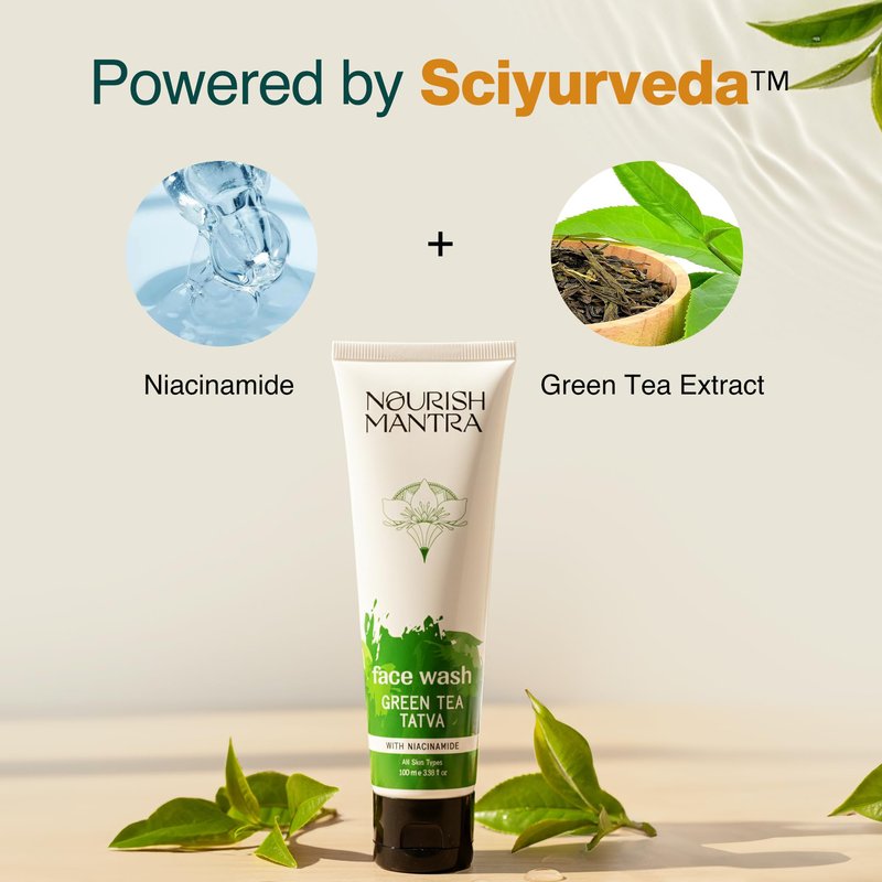 Nourish Mantra Green Tea Tatva Face Wash | With Green Tea, Walnut Powder & Niacinamide| For All Skin Types | 2-in-1 Exfoliator & Face Cleanser | Paraben & SLSSLES Free - 100 ml