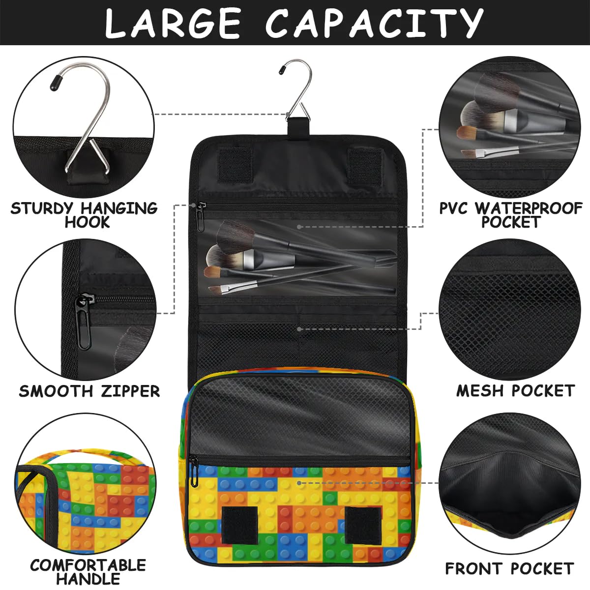 PATTERNFUL Video Game Hanging Travel Toiletry Bag for Kids, Women Cosmetic Organizer Makeup Bag Pouch Men Shaving Dopp Kit Shower Bag With Sturdy Hook
