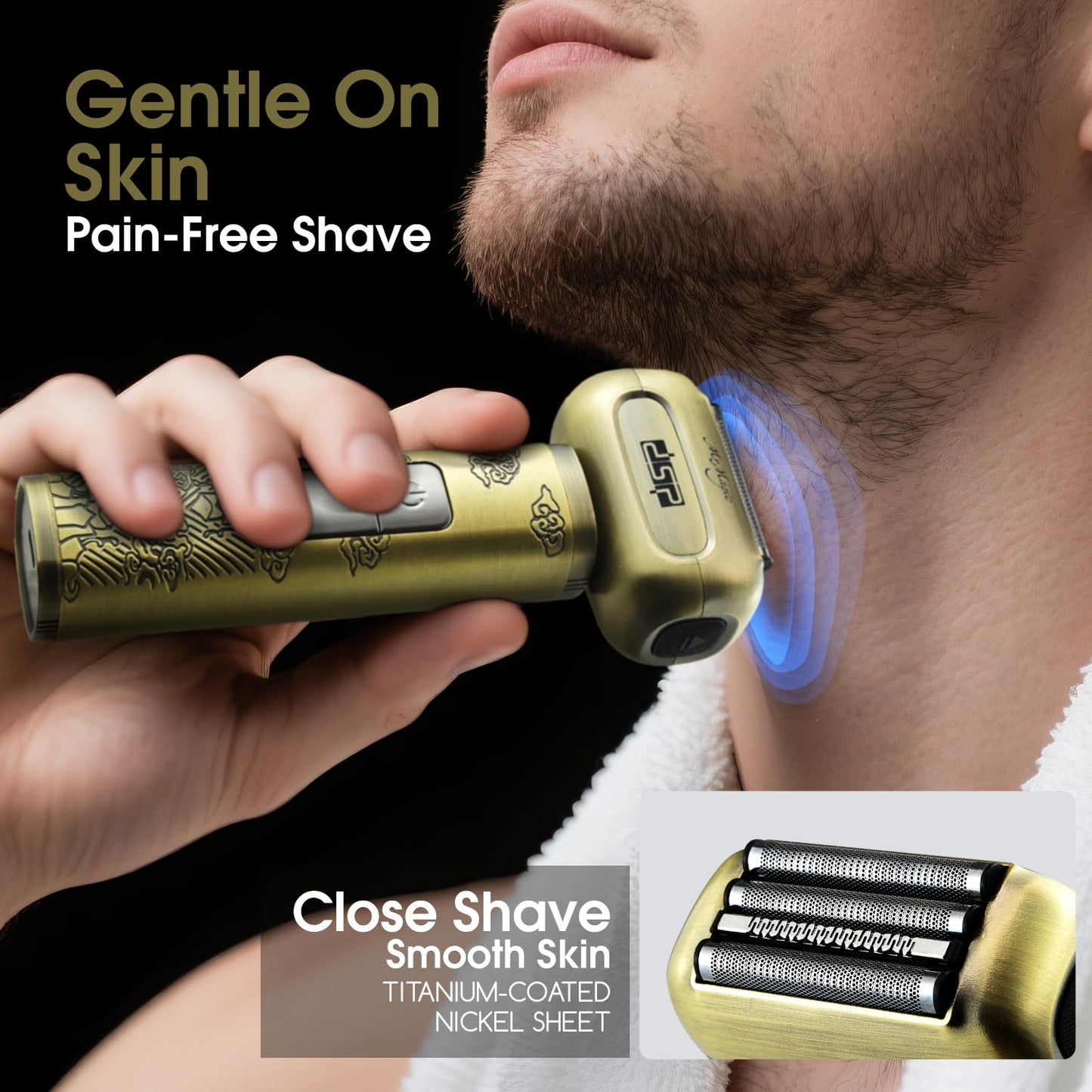 DSP Mini Electric Foil Shaver for Men, Portable Travel Razor with LED Display, Close Shaver Stubble Trimmer, IPX6 Waterproof Cordless Rechargeable Shaver for Face, Travel Lock, Bronze