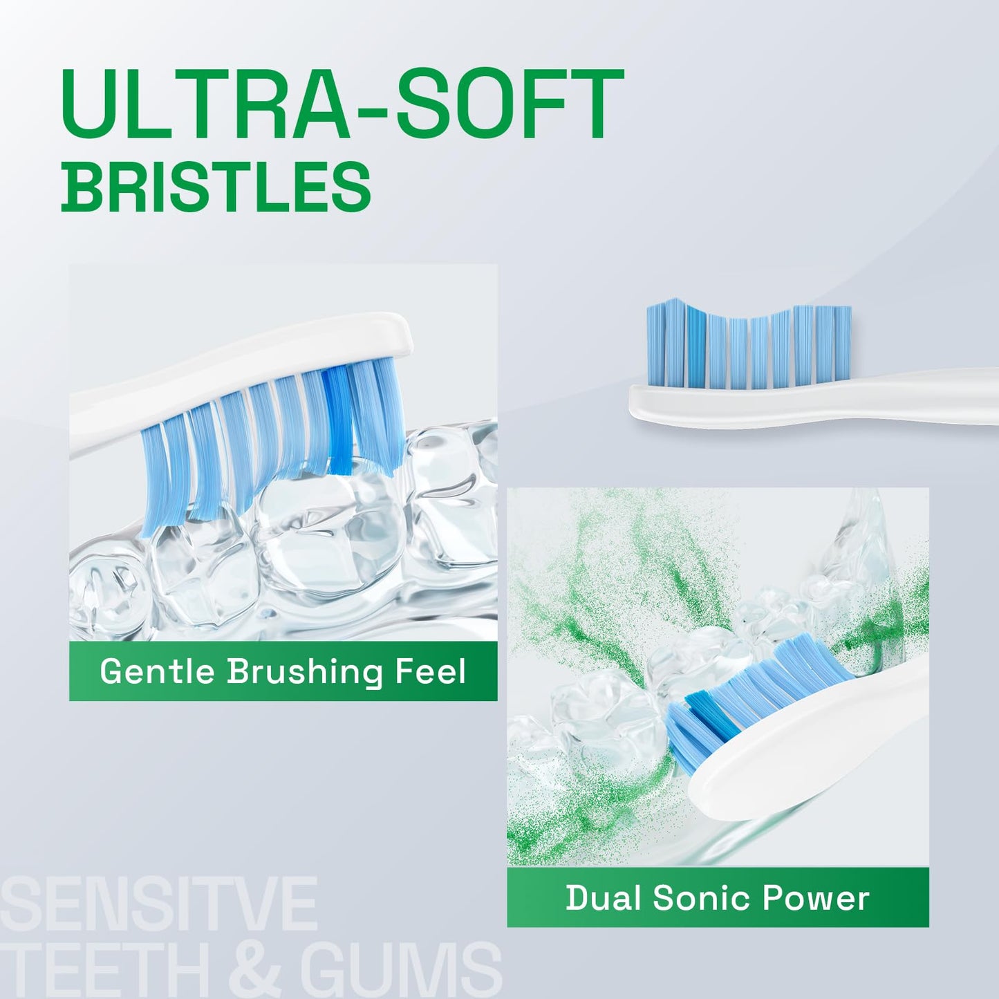 Brushmo Gum Care Sensitive Replacement Toothbrush Heads, Compatible with Philips Sonicare Click-on Toothbrush Handles, 8 Standard Heads, Extra Soft Dupont Bristles for Sensitive Teeth, BM658, White