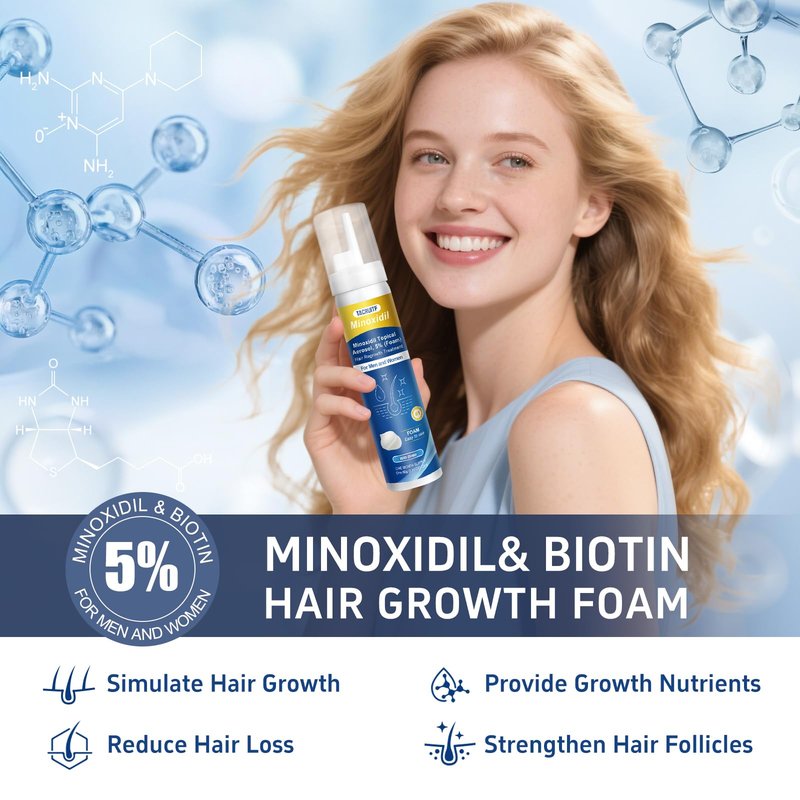 5% Topical Minoxidil Foam, Minoxidil for Men and Women, Infused with Biotin, Hair Growth Treatment, Supports Thicker, Fuller, Healthier Hair & Beard (Foam,6 x 2.11oz,6 Month's Supply)