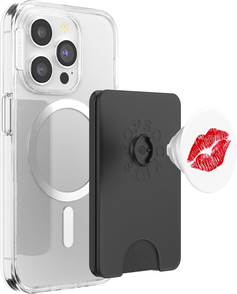 Red Lips Lipstick PopSockets PopWallet for MagSafe - Stylish Phone Grip & Stand