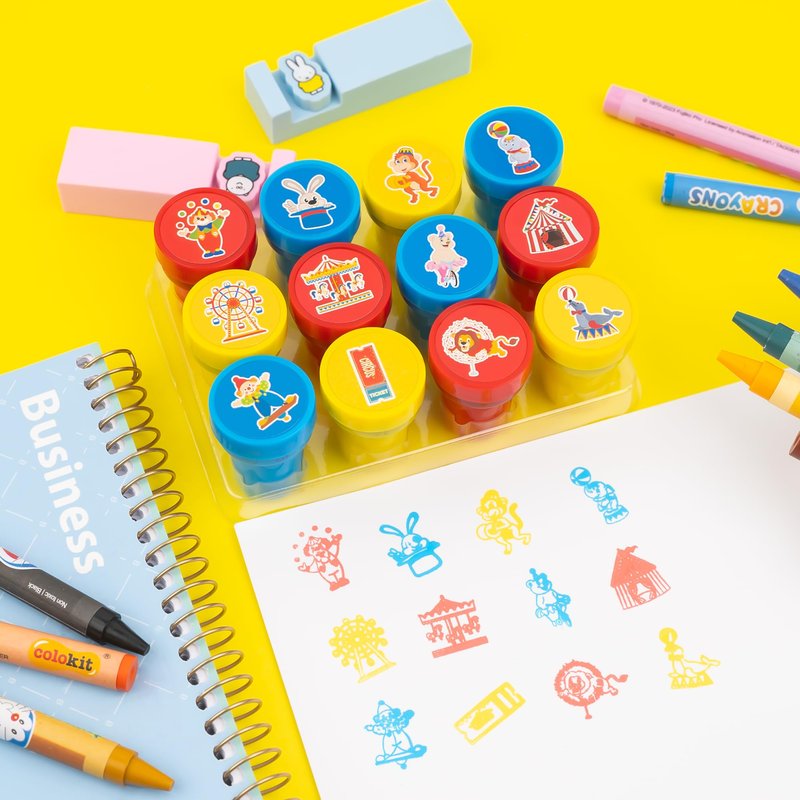 36PCS Carnival Party Favors - 24PCS Temporary Tattoos & 12PCS Stamps - Ideal Circus Clown Themed Birthday Card Decorations Supplies Goodie Bag Cute Rewards for Boys Girls Classroom Gifts Prizes