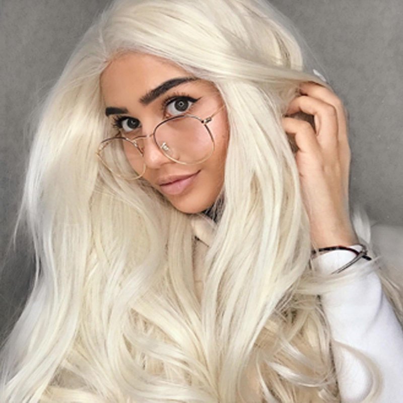 AFBeauty Platinum Blonde Wig Lace Front Real Hair Curly Wigs Long White Blonde Hair Wig Wavy Afro Wigs for Black Women Drag Queen Cosplay Daily Synthetic 26 Inch Lace Front