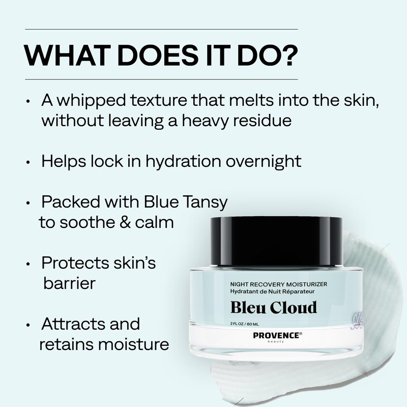 Provence Beauty Bleu Cloud Night Moisturizer – Hydrating Night Cream for Face, Anti-Aging Nighttime Moisturizer for All Skin Types 2Fl Oz