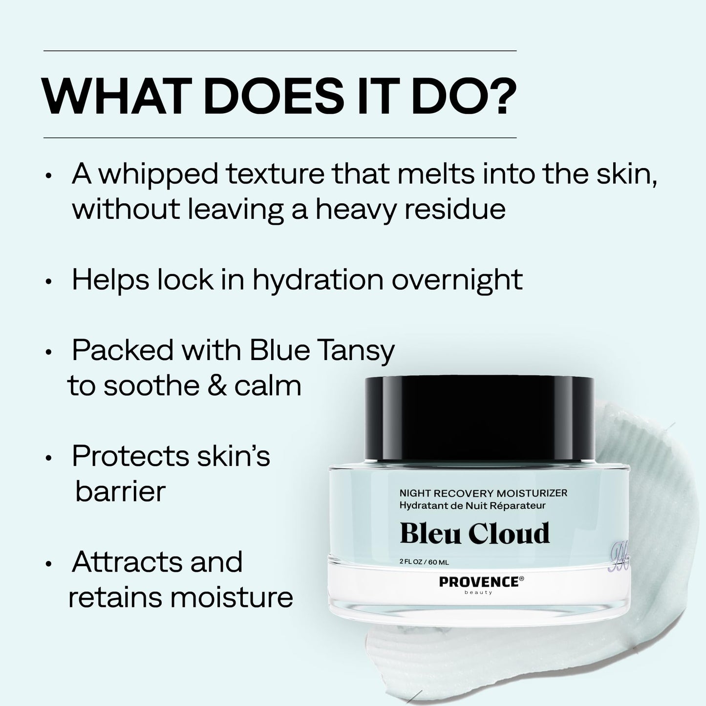 Provence Beauty Bleu Cloud Night Moisturizer – Hydrating Night Cream for Face, Anti-Aging Nighttime Moisturizer for All Skin Types 2Fl Oz