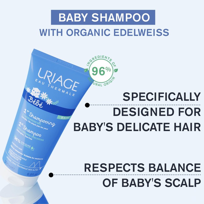 Uriage Baby 1St Shampoo With Organic Edelweiss, Leaves Hair Soft & Supple, Respects Balance Of Baby'S Scalp, Tear-Free, Soap-Free & Biodegradable Formula, 96% Igredients Of Natural Origin