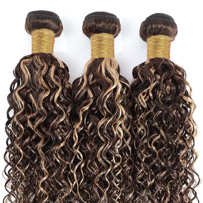 Kinky Curly Hair Bundles - Ombre Brown & Light Blonde Mix | 10-14 Inch Brazilian Human Hair Extensions
