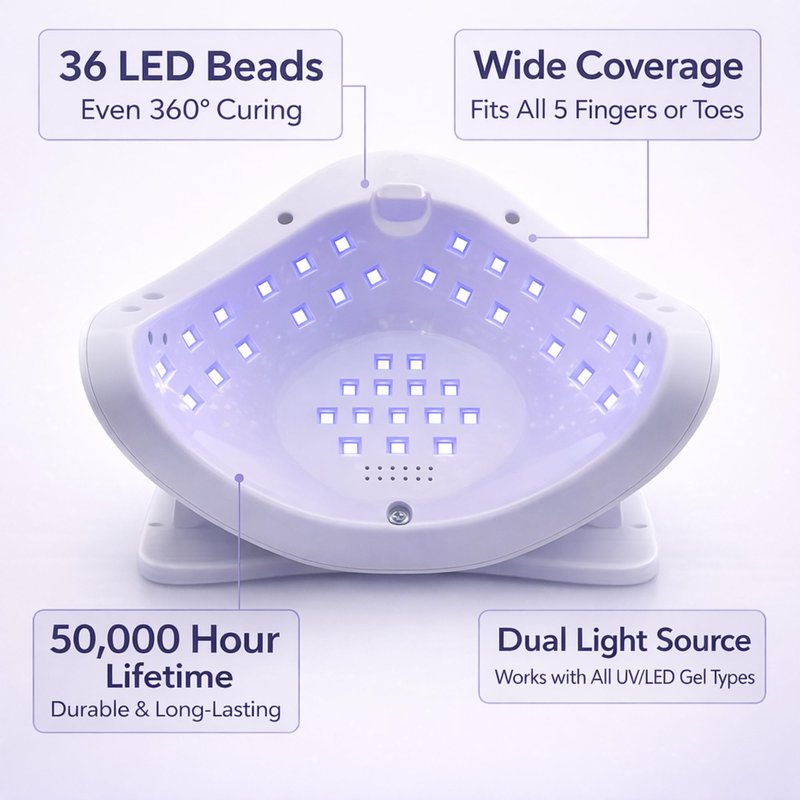 BAREDAZZLE 120W UV LED Nail Lamp for Gel Nails – Professional Nail Dryer with 4 Timers, LCD Display, Auto Sensor & Low Heat Mode – Removable Base, 36 LED Beads