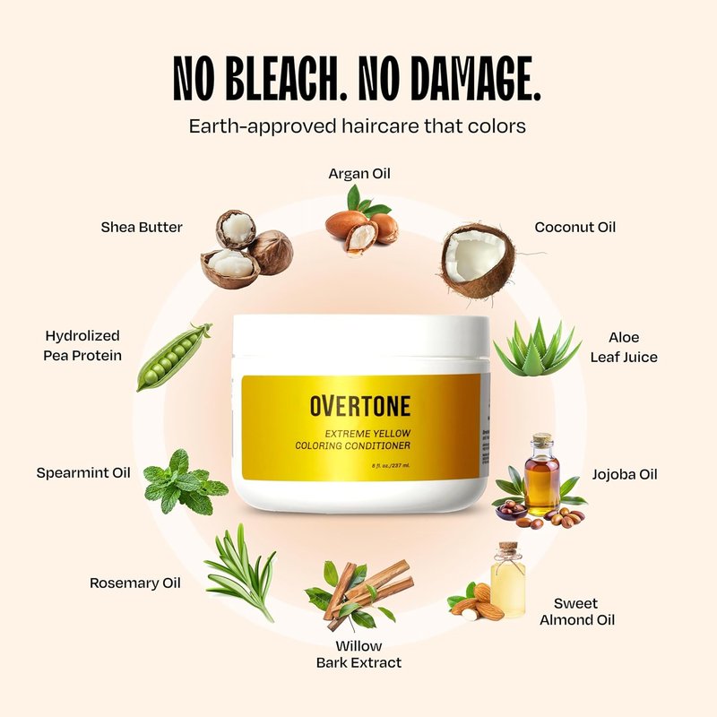 Overtone Semi-Permanent Hair Color Conditioner - Extreme Yellow, Nourishing Color Depositing Mask | 8 oz, Vegan & Cruelty-Free