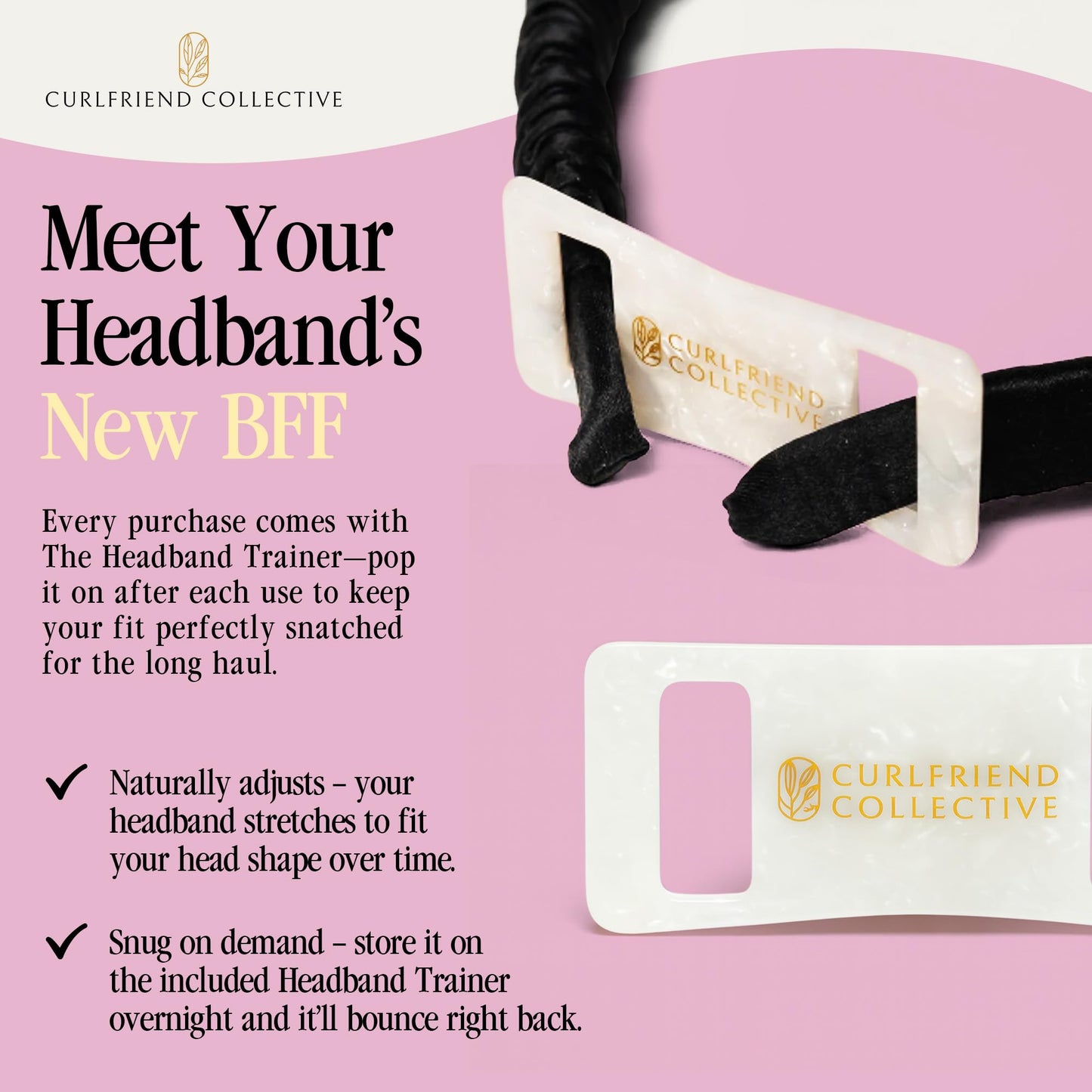 Curlfriend Collective Onyx Comfort Curve Silk Headband – Luxury 100% Mulberry Silk, No-Slip Headband for Women – Gentle, Headache-Free Fit for Curly, Coily & Textured Hair