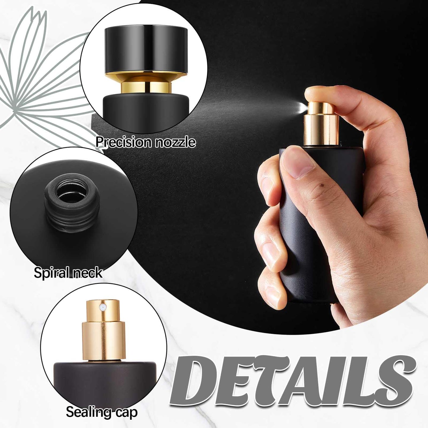 Perfume Decanter Kit with Transfer Tools, 6 Pack 50 ml Empty Refillable Glass Atomizer Spray Bottles, Portable Travel Refill Set with Funnels & Syringe for Cologne, Lotion & Fragrance (Black)