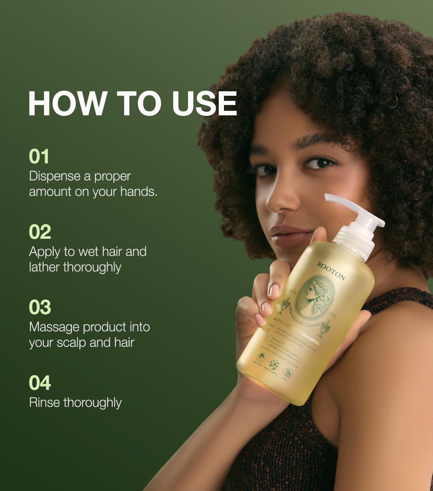 ROOTON Alpha Erguen Hair Loss Shampoo for Women, Vegan Scalp Care Shampoo for Thinning Hair, Weak Hair & Hair Shedding, Pregnancy Safe Formula & Postpartum Hair Care, 500ml / 16.9 fl oz
