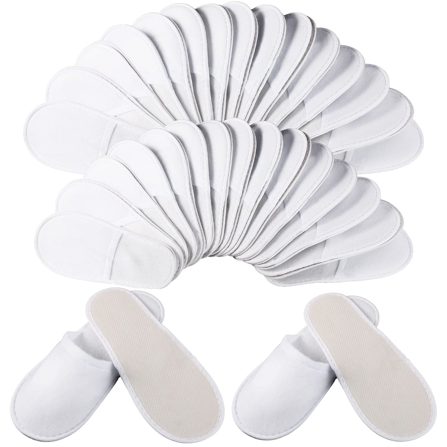 Geyoga 30 Pairs Disposable Spa Slippers for Guest Non Slip House Hotel Closed Toe Indoor Slipper for Men Women Home Wedding Travel, 2 Size(White)