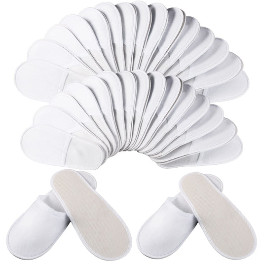 Geyoga 30 Pairs Disposable Spa Slippers for Guest Non Slip House Hotel Closed Toe Indoor Slipper for Men Women Home Wedding Travel, 2 Size(White)