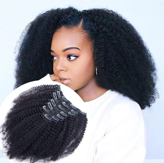 Brazilian Human Hair Afro Kinky Curly Clip-Ins - 16" | 8pcs, 120g for Black Women