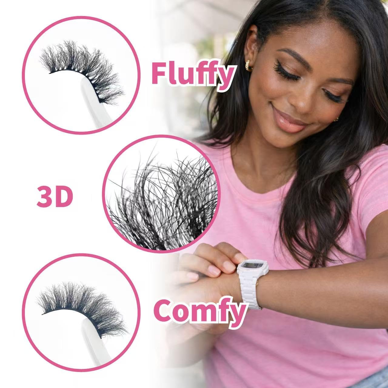 Ultra Fine Ultra Soft 3D Cluster False Lashes - 7 Pairs Natural Cat Eye/Fox Eye Eyelashes, 10-18mm Fluffy Individual Lashes for All Eyes Shapes, Low-Carbon Material Comfortable All-Day Wear