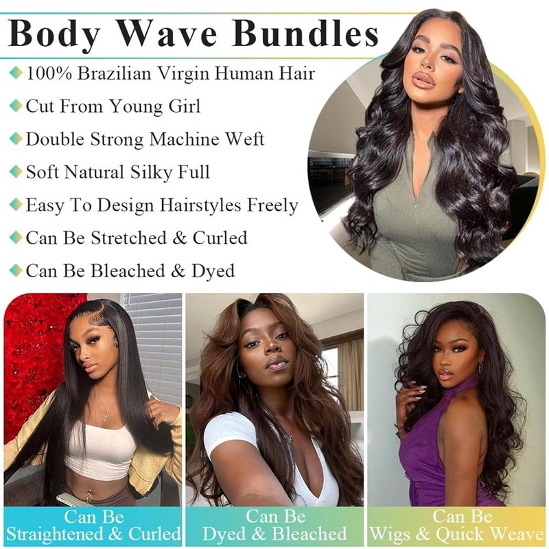 12A Body Wave Human Hair Bundles - 22 Inch 100% Unprocessed Brazilian Virgin Hair | Natural Black Color