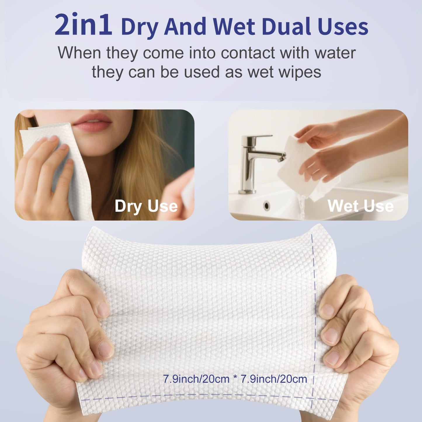 Soft Dry Wipe 6 Pack, 100% Cotton Face Tissues, Lint Free Facial Cleansing Towels, Extra Thick Dry and Wet Use for Cleansing,Sensitive Skin, Makeup Removing, Surface Cleaning