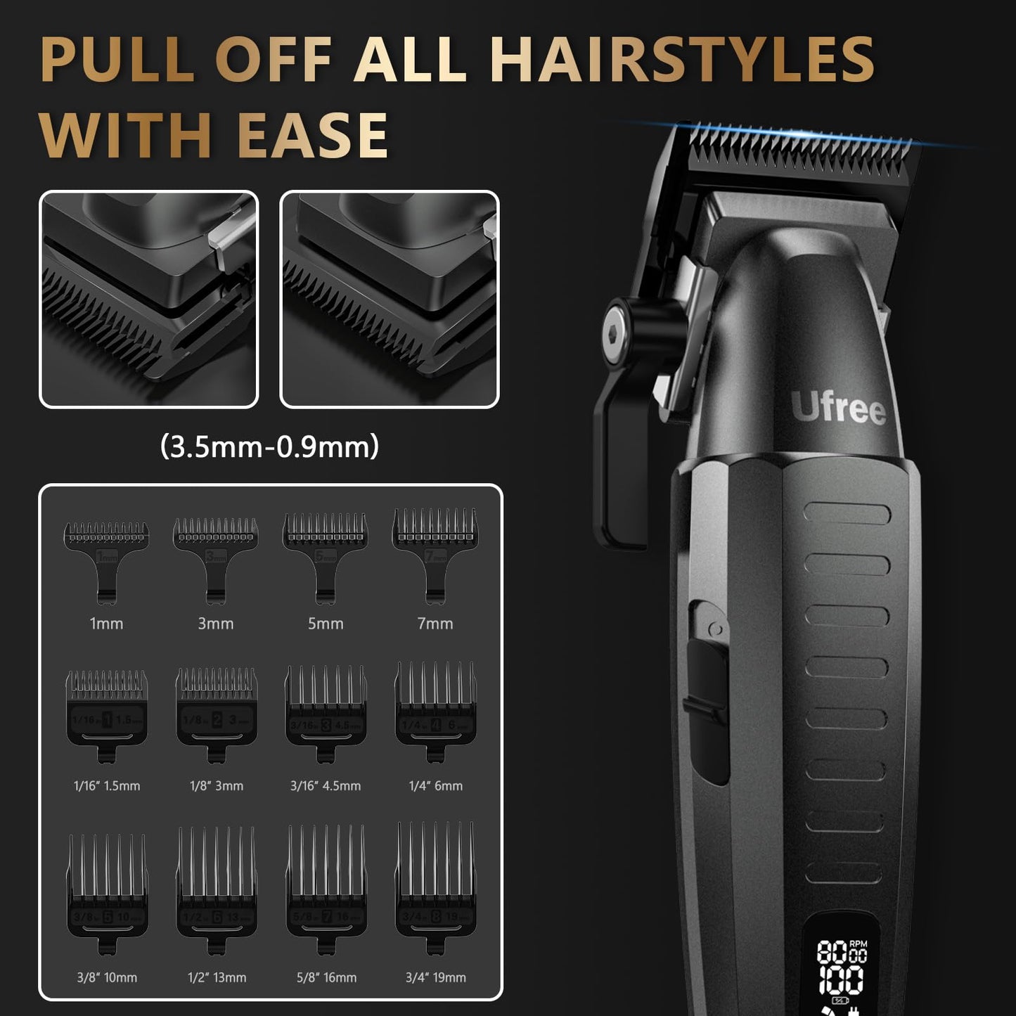 Ufree Cordless Hair Clippers for Men, Professional Barber Clippers Set