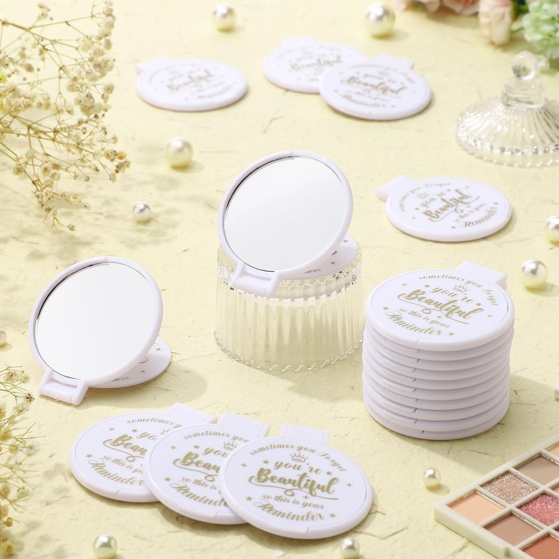 Gulfmew 100 Pcs 2.76 Inch Inspirational Compact Mirror Bulk Women Small Gifts Graduation Mothers Day Party Favors Purse Mirror Pocket Mini Items for Adult Coworker Cheerleader Swag Bag (White)