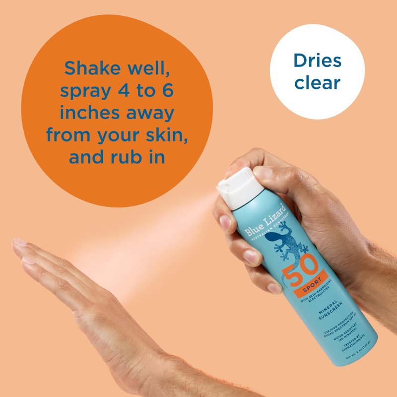 BLUE LIZARD Sport Mineral Sunscreen Spray SPF 50+, Dermatologist-Recommended Brand, Broad-Spectrum UVA/UVB Protection, Water-Resistant, Zinc Oxide Formula, Vegan, 5 fl oz