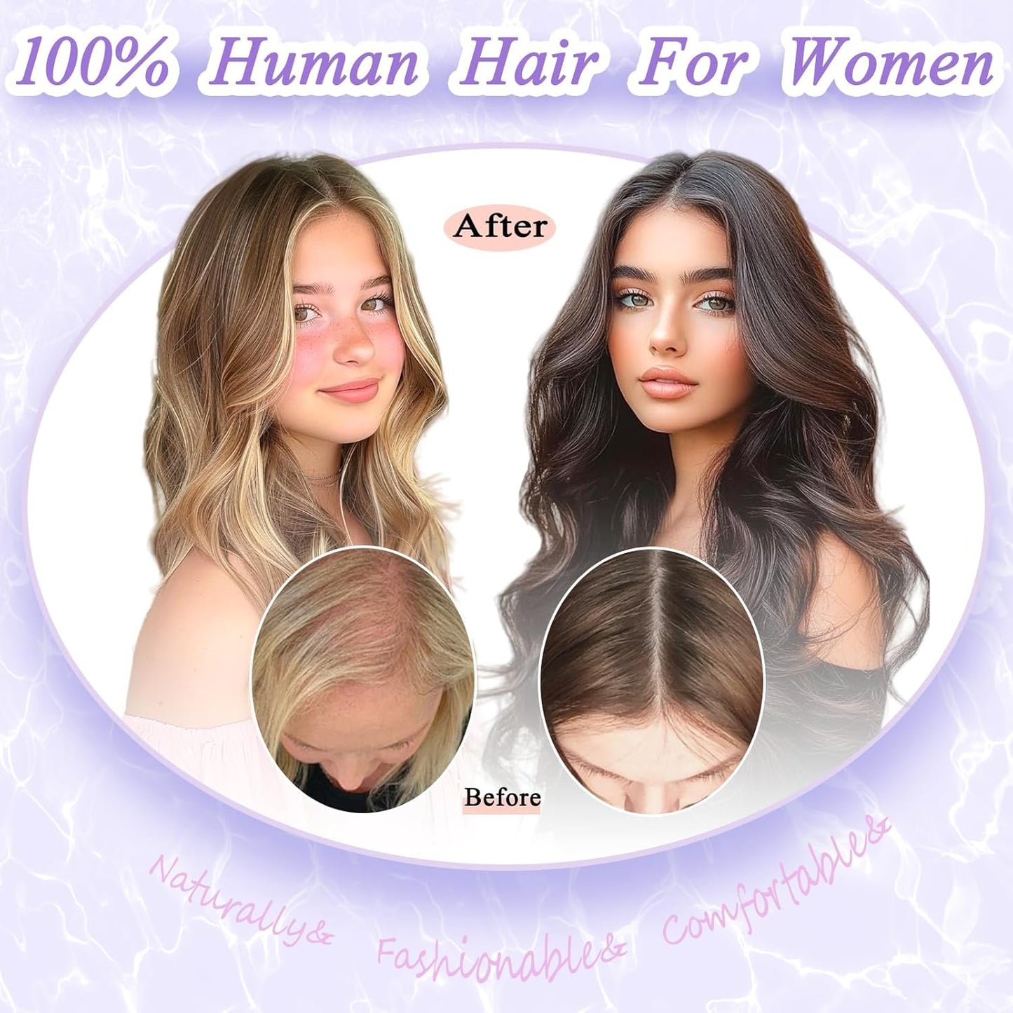 LEDIZE Hair Toppers for Women Real Human Hair, 360° Cover Middle Part Human Hair Toppers for Women with Thinning Realistic Scalp Line Upgrade Basement Toppers Hair Pieces Light Brown, Side Bangs