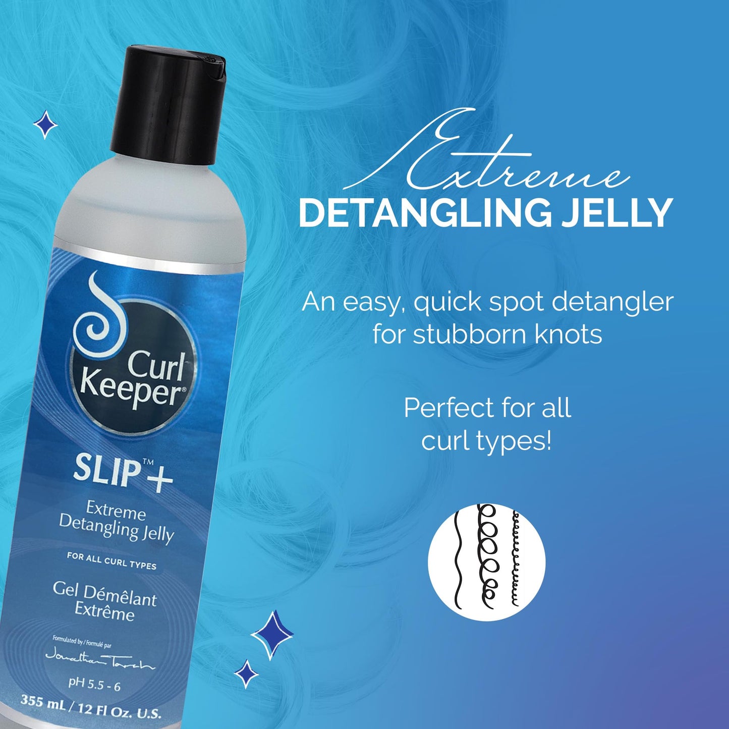 Curl Keeper Slip Plus Extreme Hair Detangling Jelly for Curly Hair, 12 Fl Oz - Hair Detangler Gel & Leave In Conditioner for Men, Women & Kids - Detangling Hair Care Loosens Knots & Tangles