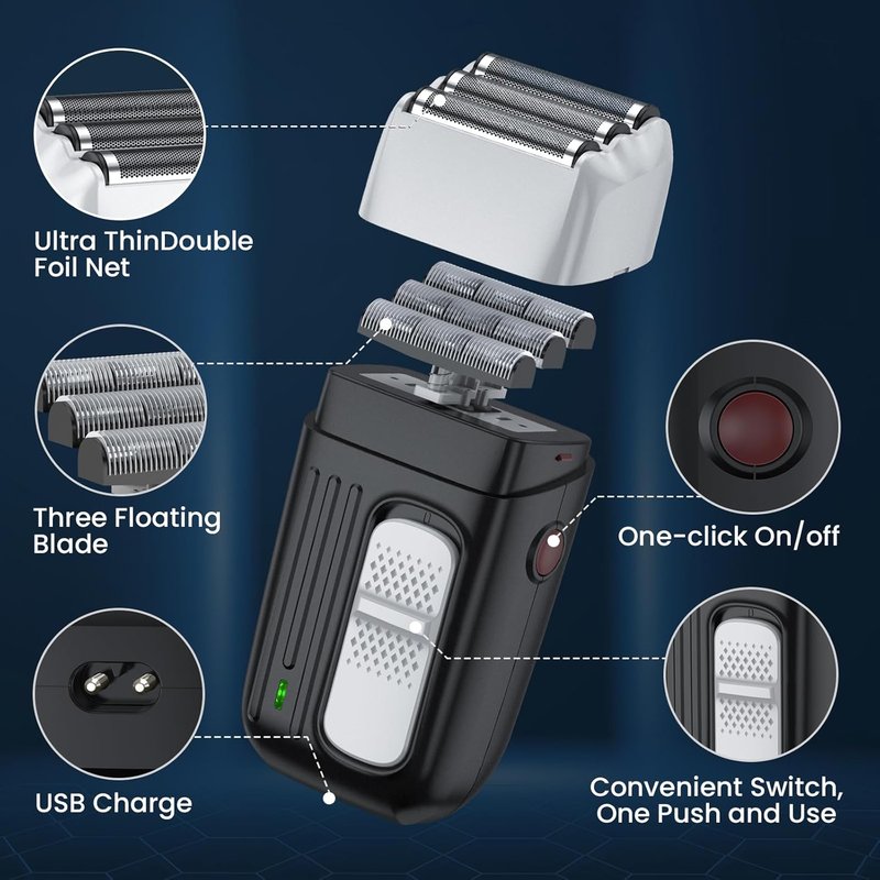 Electric Foil Shaver for Men - Daily Use Grooming Tool | Sleek Black Design