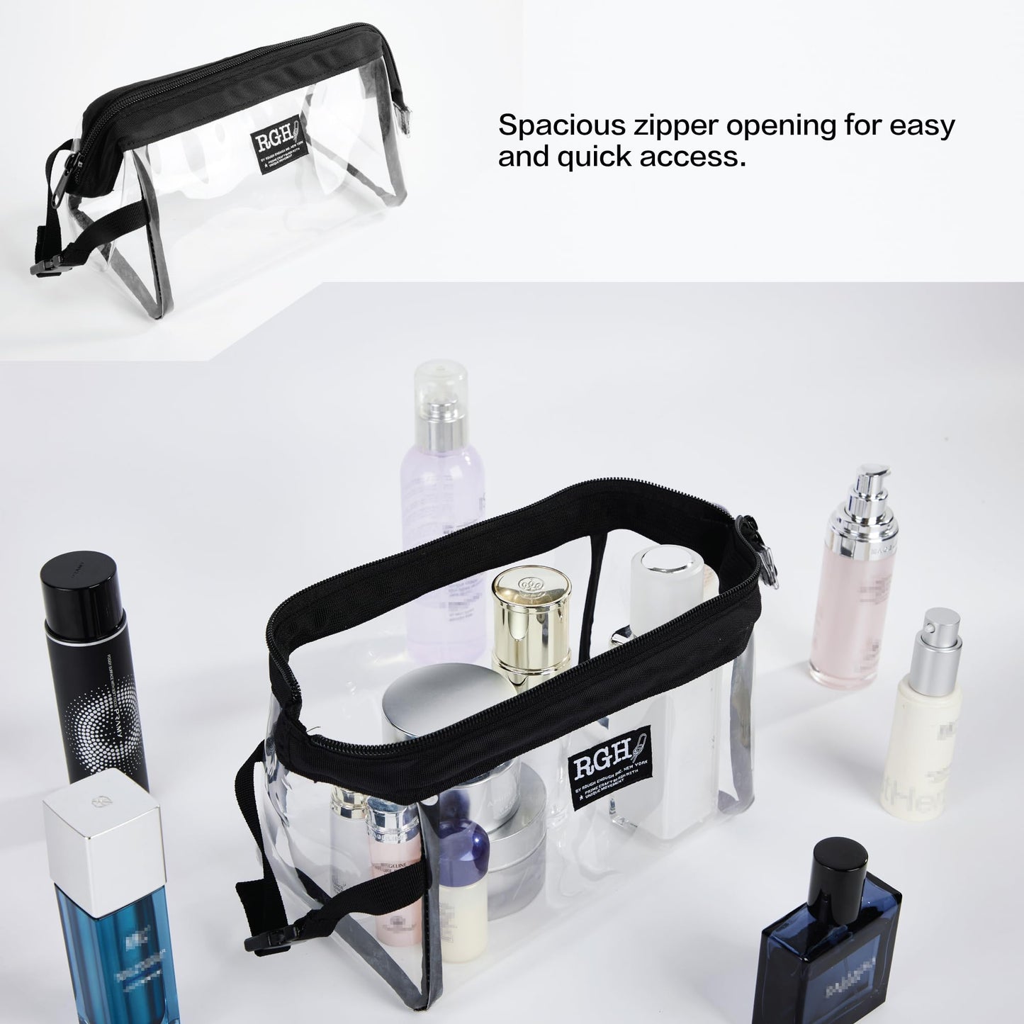 Rough Enough Clear Toiletry Bags for Traveling Leakproof Shaving Kit Cosmetic Organizer Bag for Women Men