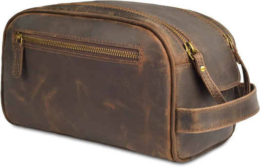 Genuine Leather Toiletry Travel Bag - King-Size Waterproof Dopp Kit for Men & Women | Vintage Brown Organizer