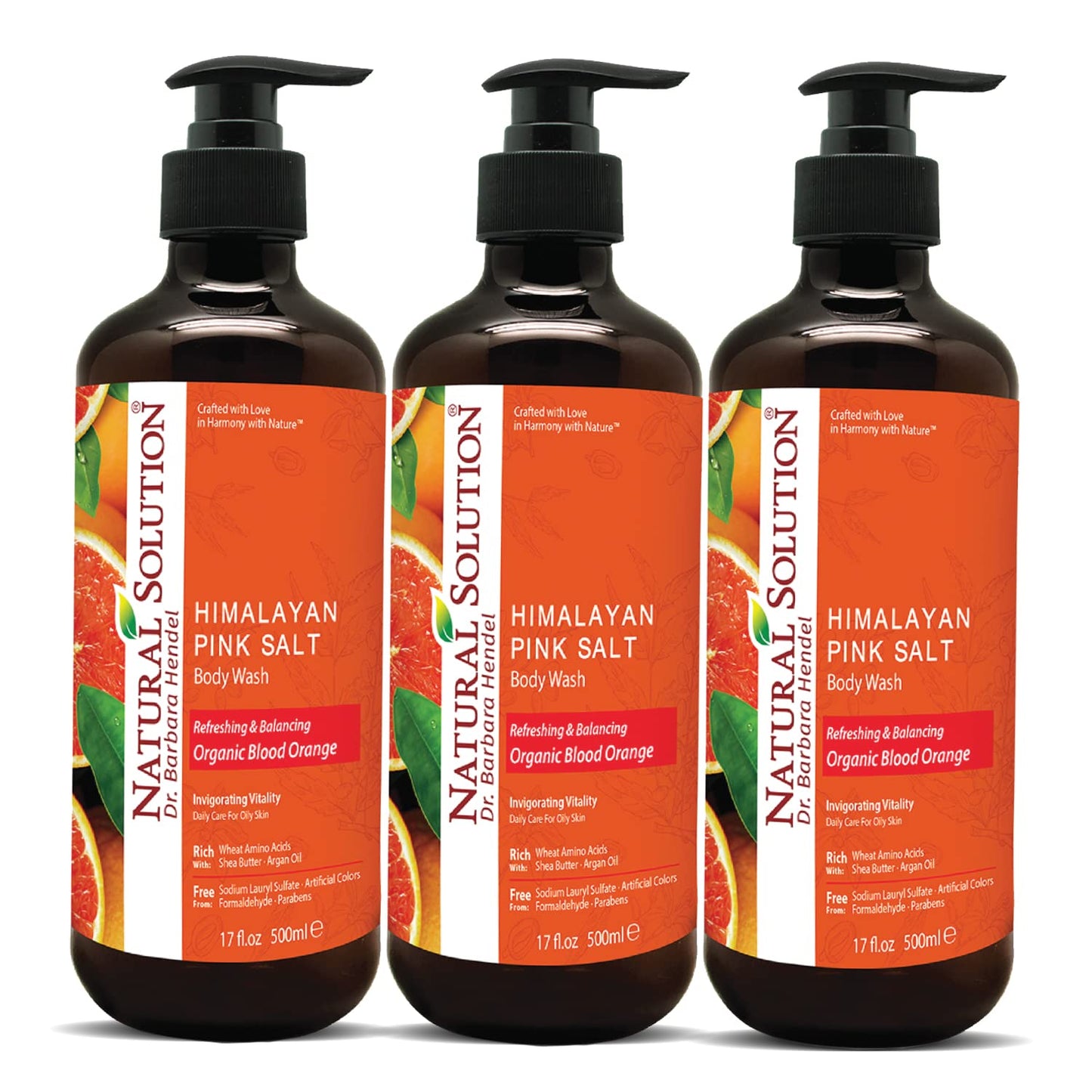 Natural Solution Body Wash, Formulated with Organic Blood Orange Extracts with Himalayan Pink Salt, Revitalizes & Refreshing Your Skin, 17 fl oz/Each – Pack of 3