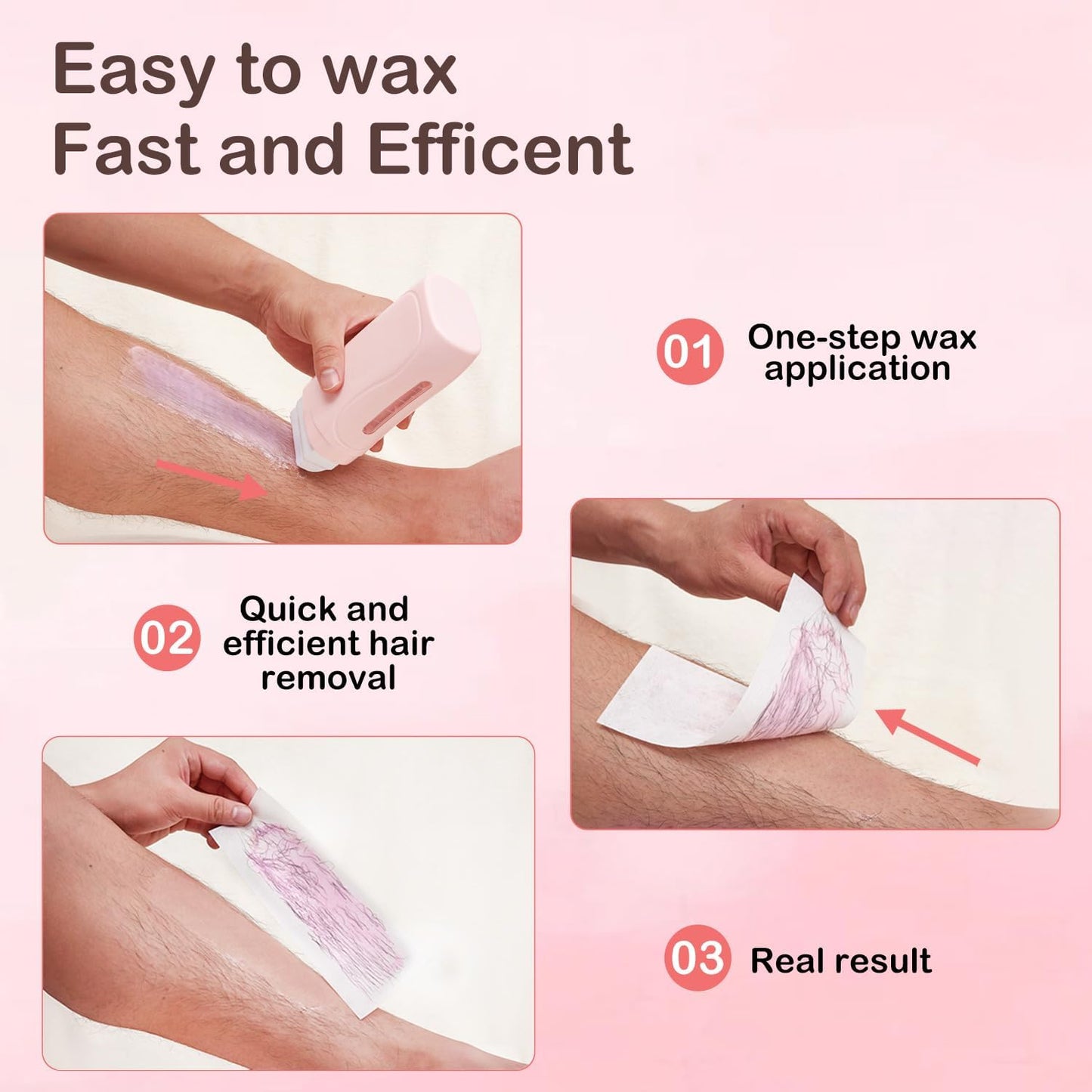 Waxpro Roll On Wax Kit, Wax Roller Kit - Waxing Kit for Women & Men with 2 Honey Wax Refills & 50 Wax Strips, Home Hair Removal for Body and Legs, Easy Painless & Smooth