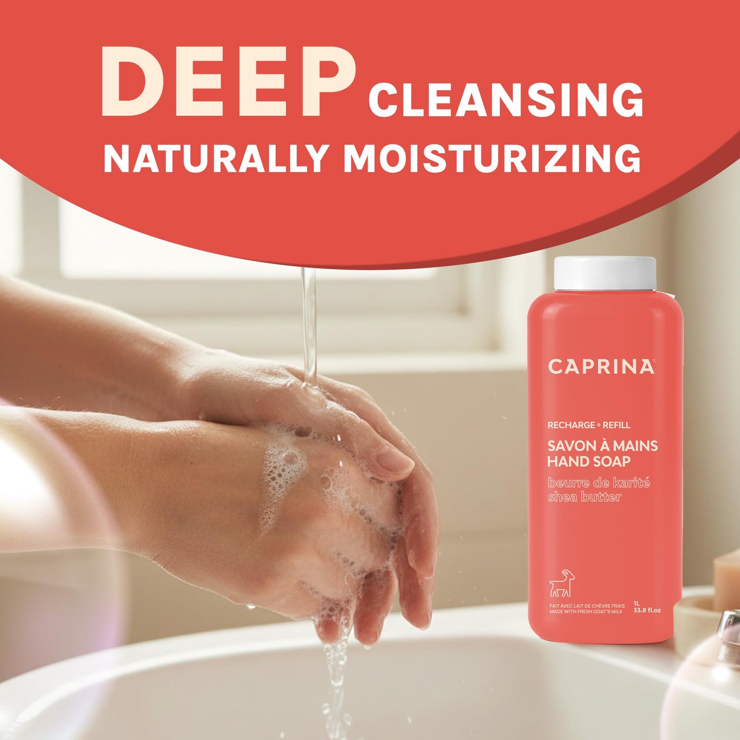 Caprina by Canus Goat Milk Liquid Hand Soap Refill, SHEA BUTTER, 1 L (33.8 fl oz), Moisturizing Hand Wash Refill, Less Plastic Waste, Made in Canada