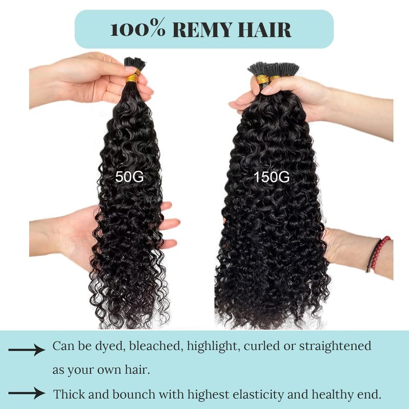 Curly I Tip Pre Bonded Human Hair Extensions Nail Tip Italian Keratin Fushion Hairpiece for Women 100 Strands Per Package Water Wave I Tip Hair Extension 100 Strands/Pack 50g