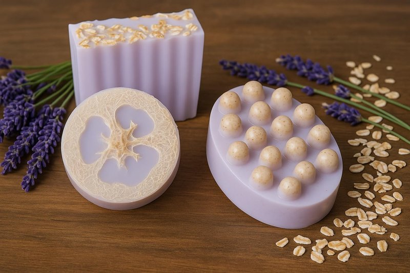 Aqua Marr Lavender Goat Milk Soap Set – 3 Pack Gift Box – Hydrating & Exfoliating Oatmeal Bars – Handmade Natural Soap for Sensitive Skin – 4 oz Each – Made in Miami