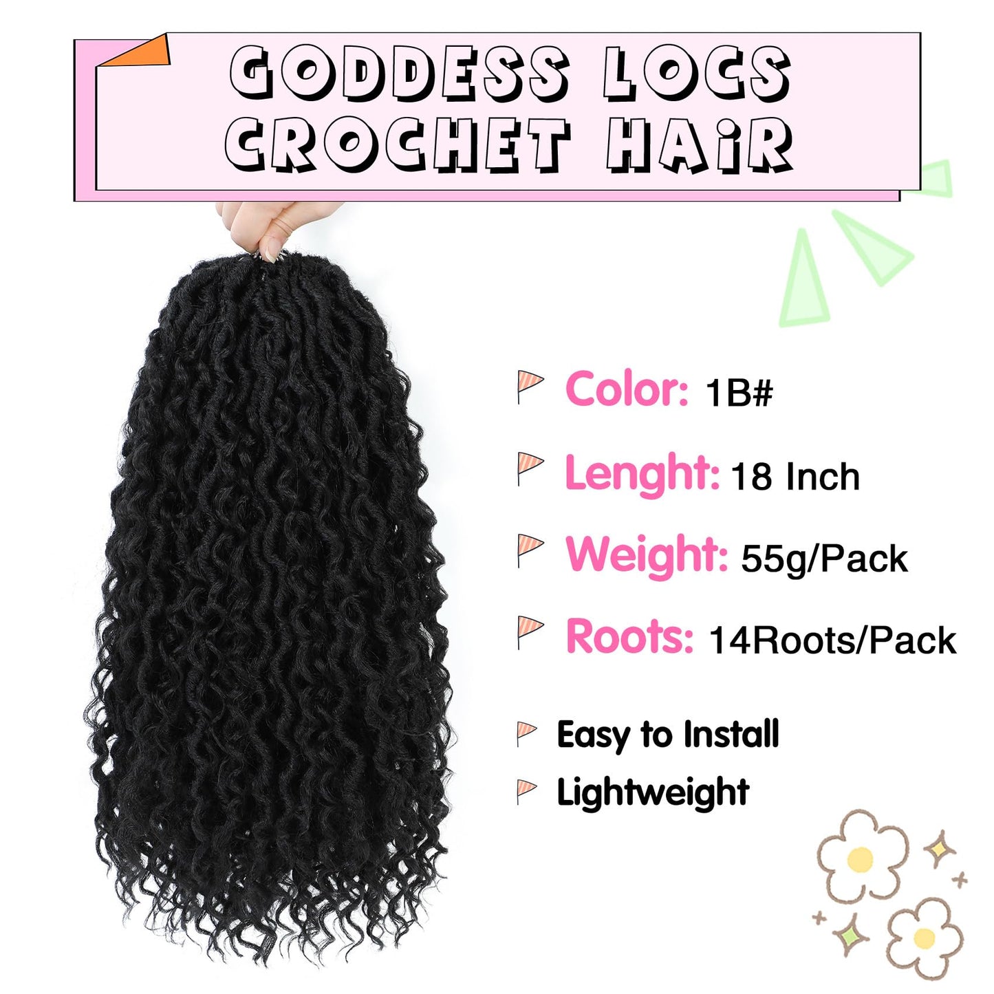 Fulcrum Goddess Locs Crochet Hair 18 Inch, 8 Packs New Faux Locs Crochet Hair for Black Women, Crochet locs with Curly Ends (18Inch (Pack of 8), 1B#)
