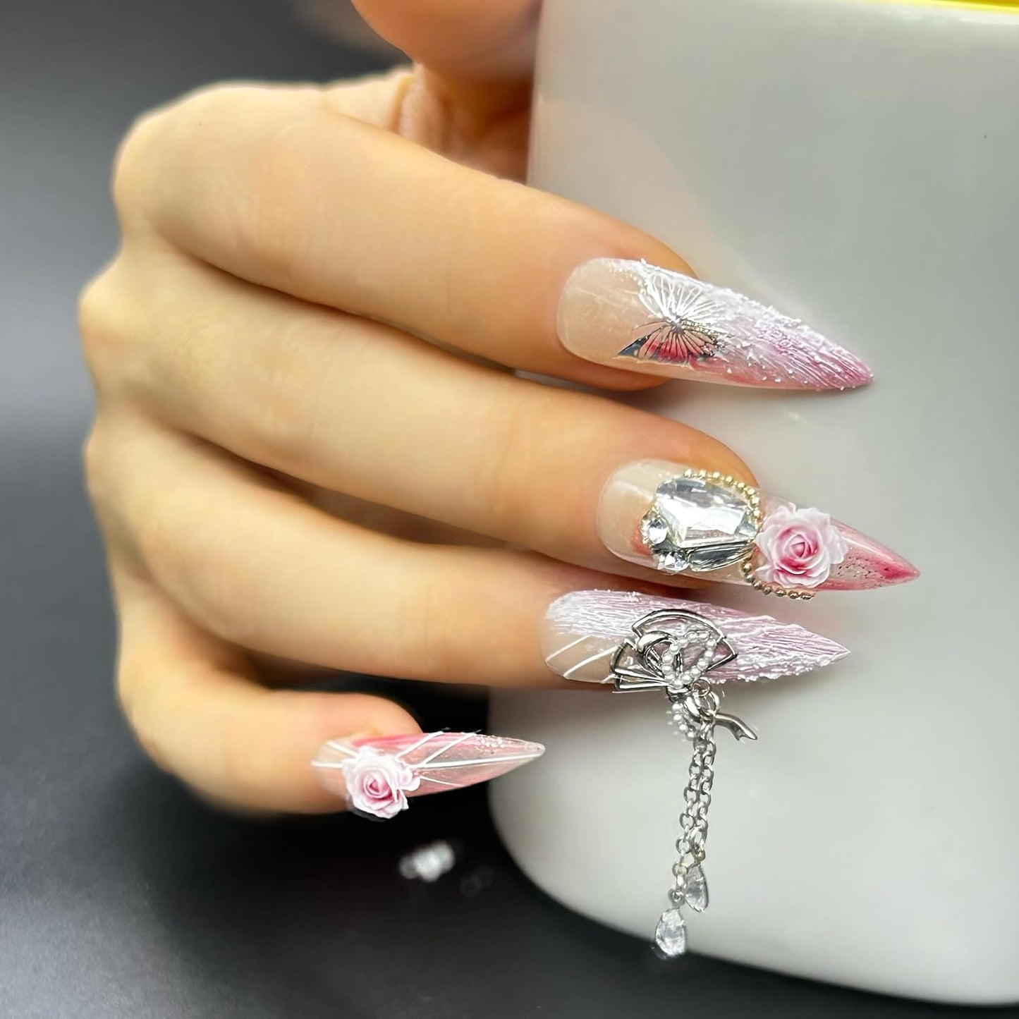 Luxury Handmade Almond Press-On Nails - Reusable Halloween Goth Style (10pcs, Red Spider)