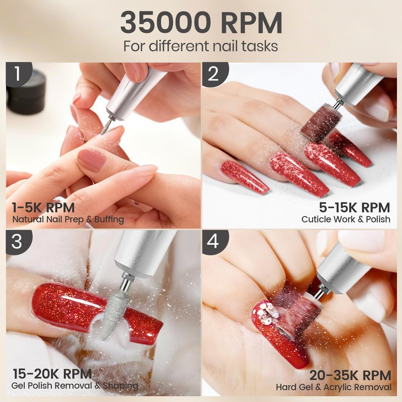 Delanie Nail Drill 35000 RPM, Portable E-File Fast Removal for Acrylics, Gel Extensions & Dip Powder, Electric Nail File for Home User, Beginner, Mobile Nail Tech & Salon, Manicure Pedicure Tool
