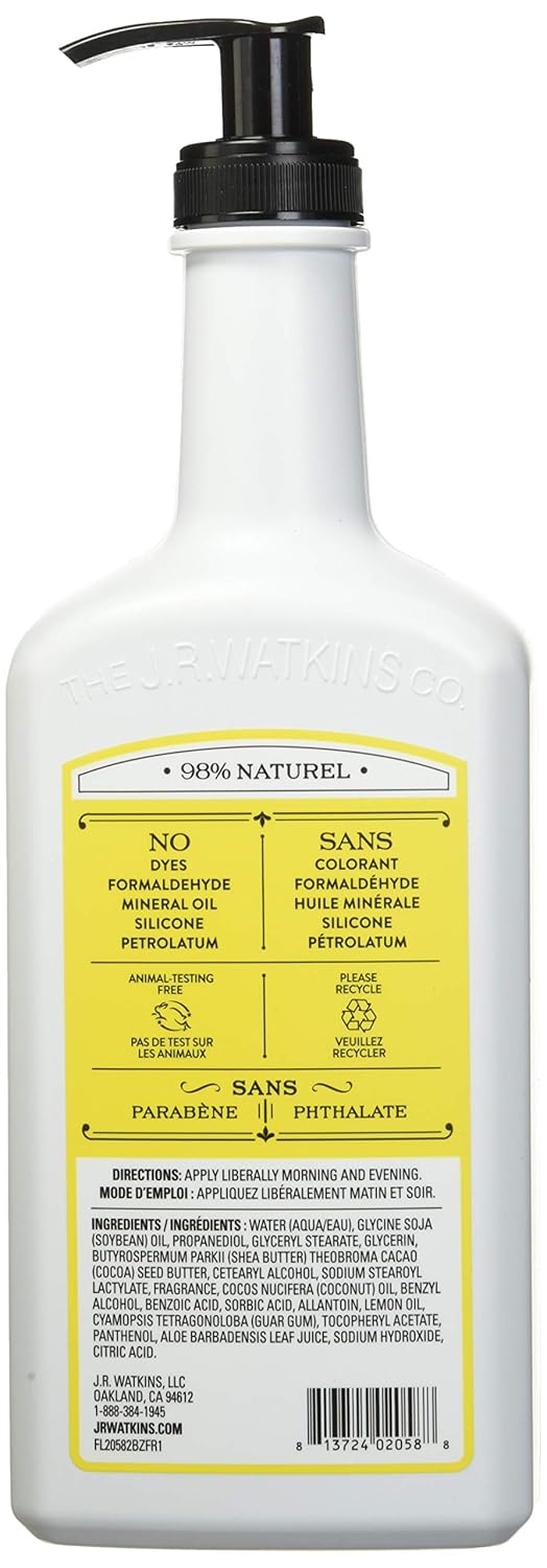 J.R. Watkins Daily Moisturizing Lotion - Nourishing Lemon Cream Formula | 18 Fl Oz