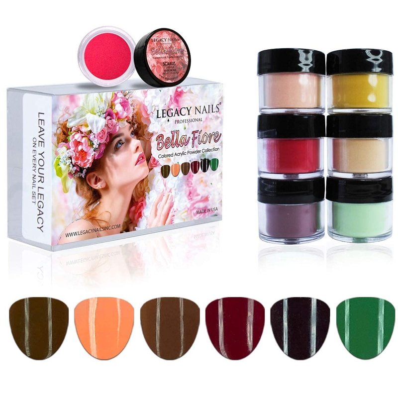 Legacy Nails Professional COLLECTION Acrylic Powder Kit 6 Colors Nail Art Set for Manicure DIY for Dip & Acrylic Nail Extensions (BELLA FIORE COLLECTION)