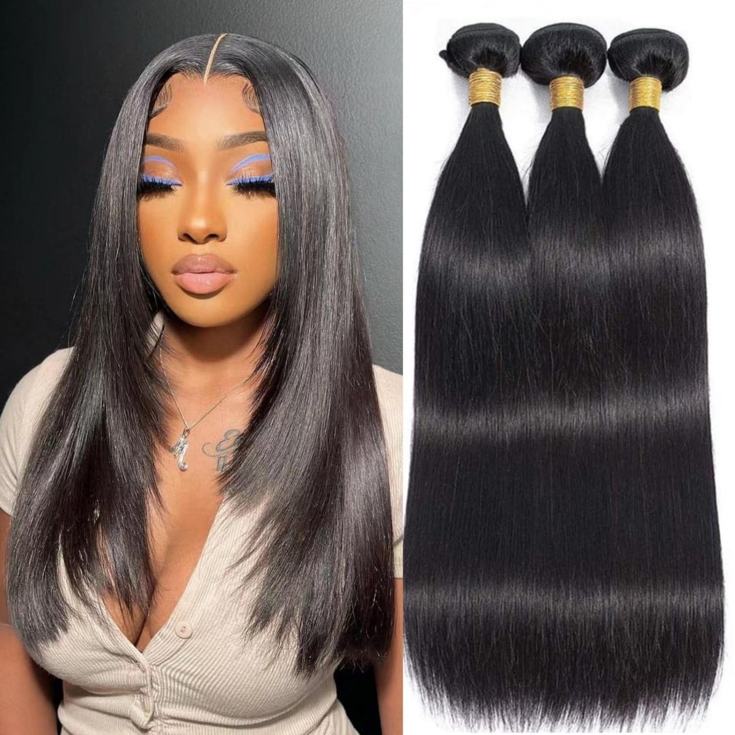 Straight Human Hair Bundles - 12A Brazilian Quality | 14, 16, 18 Inch, 300g Pack, Double Weft, Black