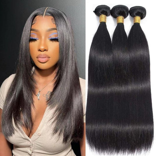 Straight Human Hair Bundles - 12A Brazilian Quality | 14, 16, 18 Inch, 300g Pack, Double Weft, Black