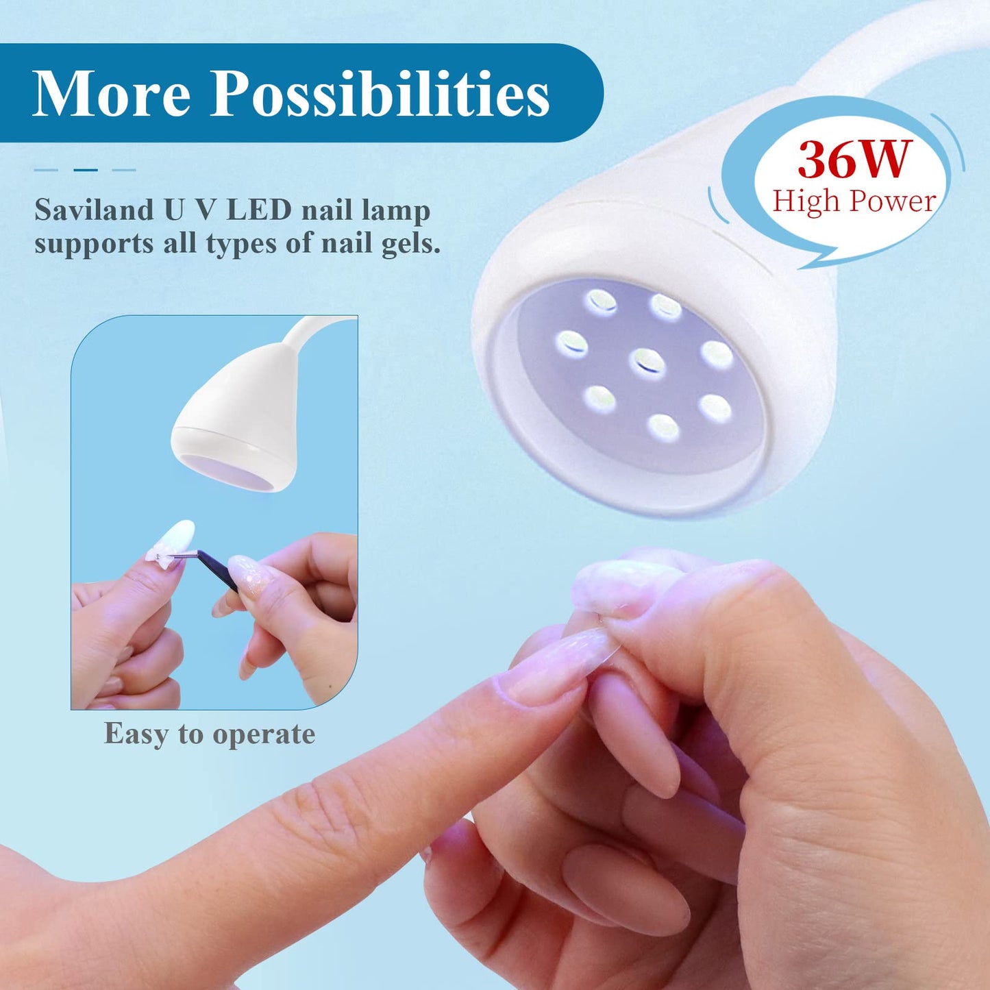 SAVILAND Jelly Gel Nail Polish Set, 30 Colors Translucent Nail Polish Set Rechargeable Nail Led Lamp - 36W Mini U V Light