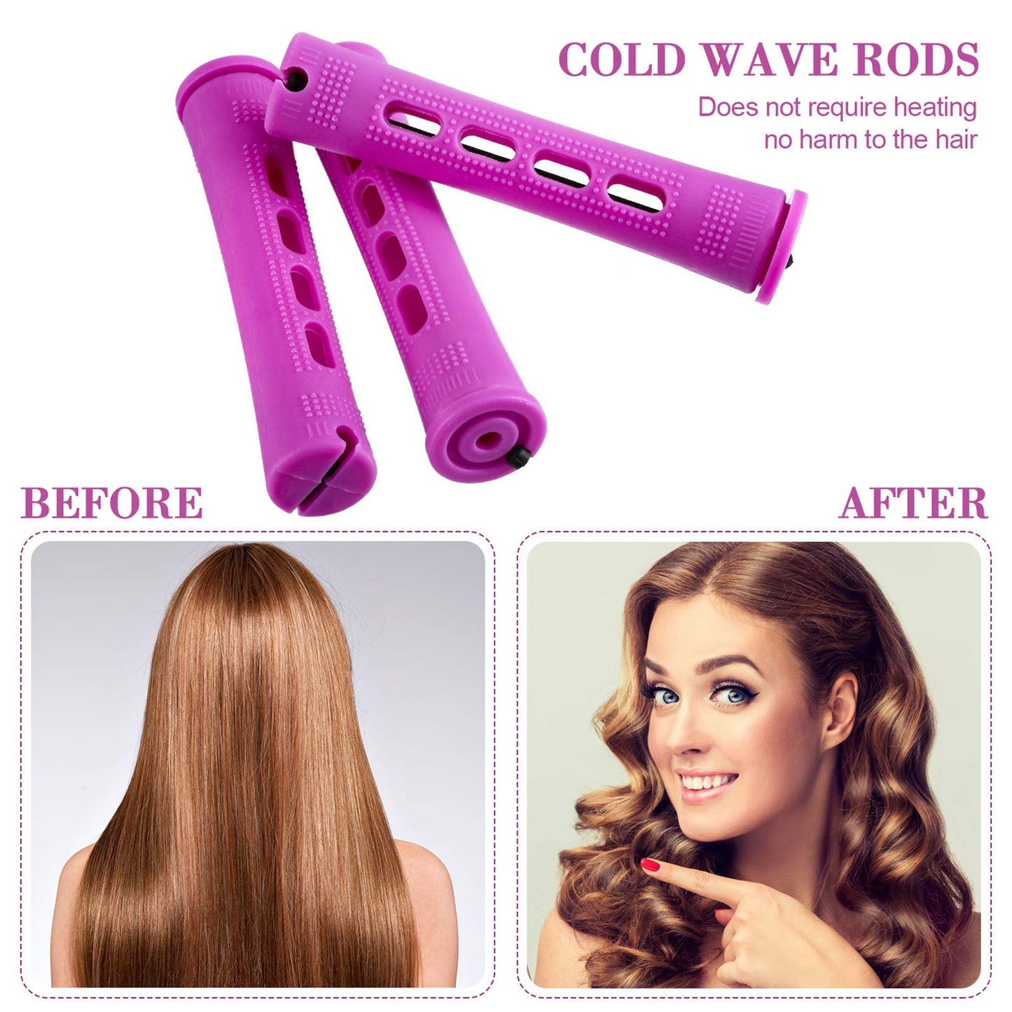 Chuangdi 24 Pcs Hair Perm Rods Plastic Cold Wave Perming Curlers Hair Rollers with Steel Pintail Comb Rat Tail Comb Tools for Hairdressing Styling(Purple,0.75 Inches)