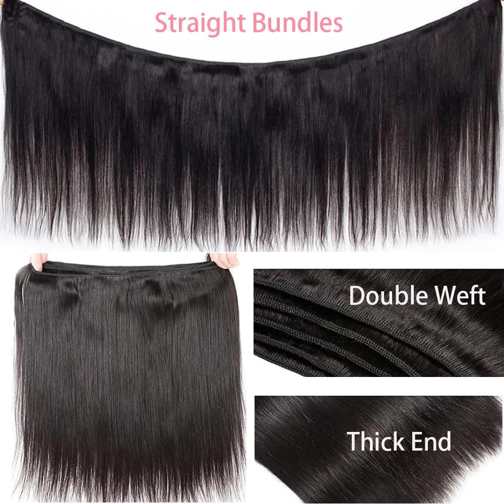 MXMaoYiCTR Human Hair Bundles,Straight Bundles Human Hair, 10 12 14 Inch 12A Grade Quick Weave Brazilian Straight 100% Unprocessed Virgin Hair Extensions Soft Double Weft Wave Natural Black.