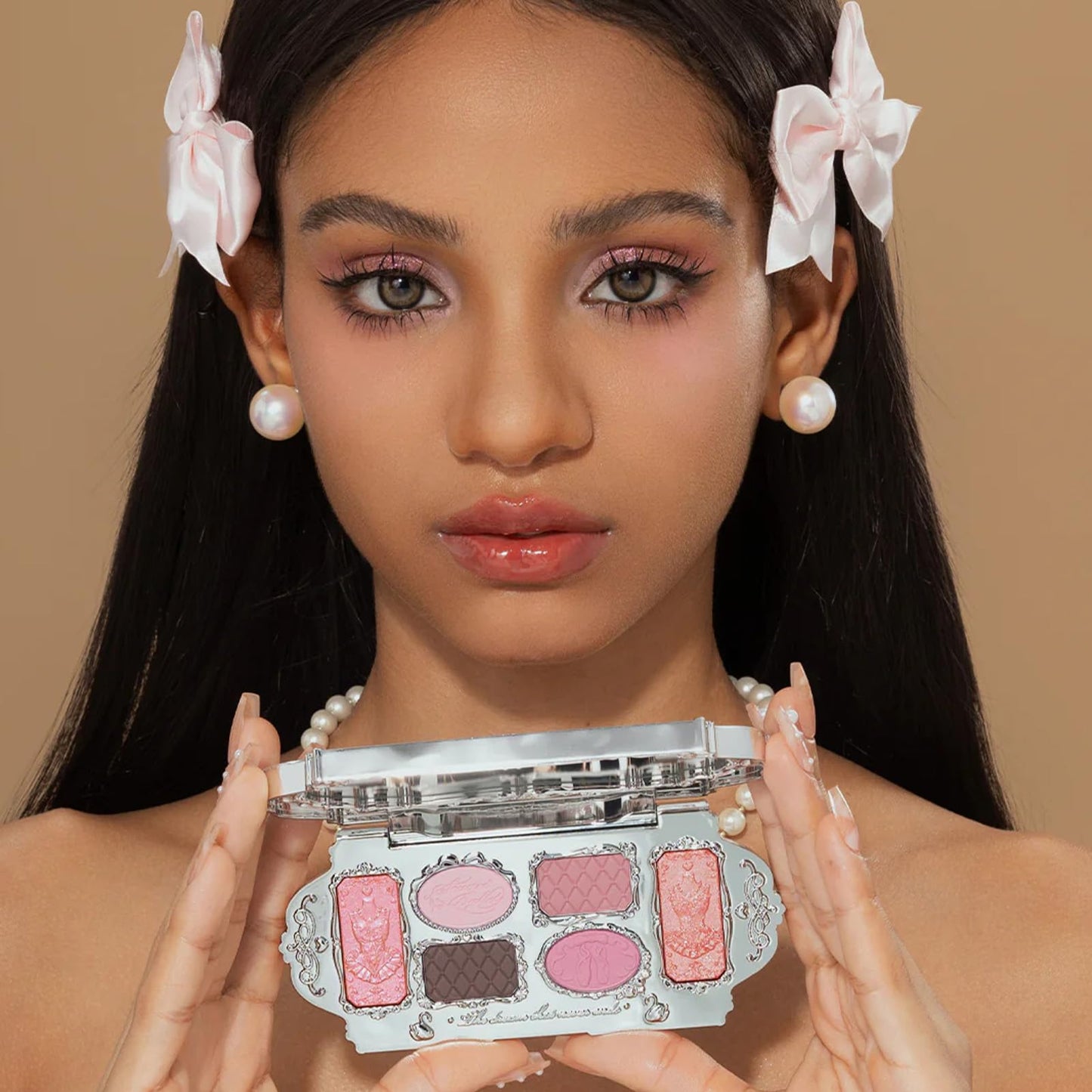 Flower Knows Swan Ballet 6-Color Makeup Palette,Soft Rosy Pink
