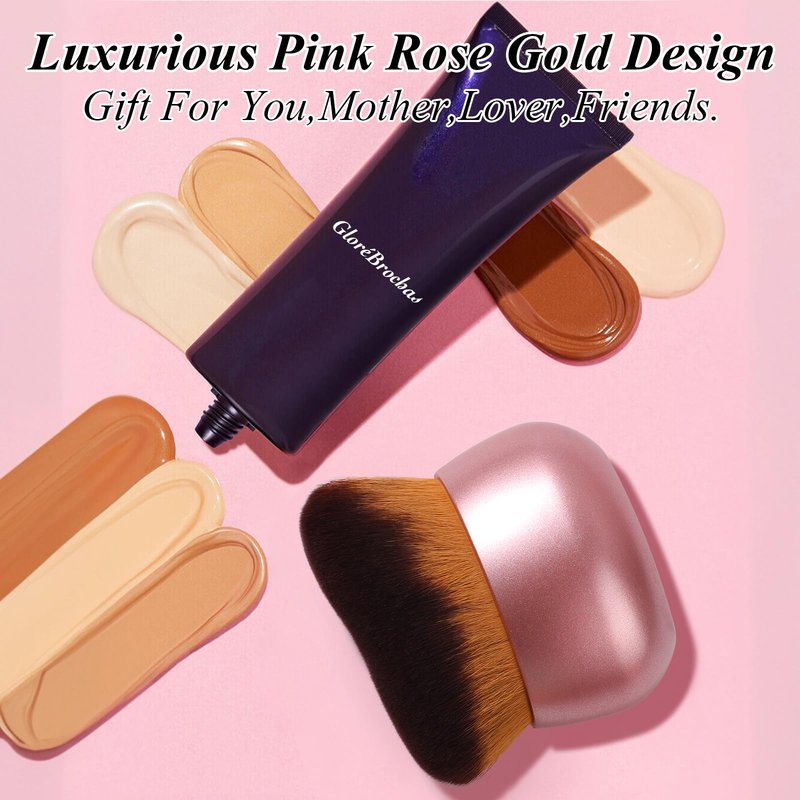 GloréBrochas 75MM Extra Large Self Tanner Kabuki Makeup Brush – Ultra Soft Dense Vegan Bristles for Body Makeup, Bronzer & Foundation–Applies Tanning Mousse, Lotion & Self Tanner–Rose Gold, Wet & Dry