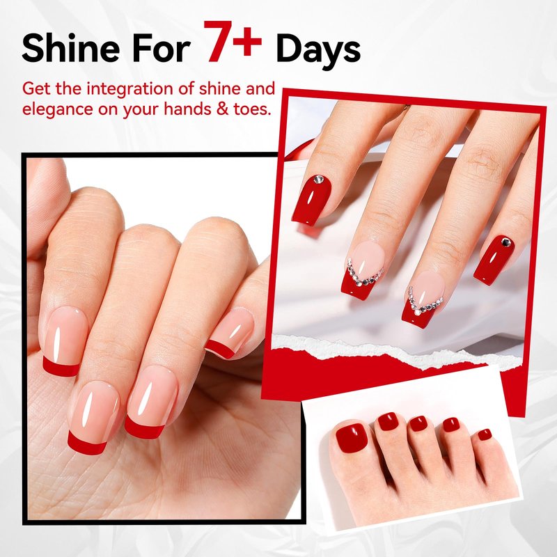 Nailshion Red Nail Polish French Nail Art Regular Nail Polish 9-Toxic Free Vegan Enrich with Castor Oil Fast Air Dry 375 Classic Toe Fingernail Polish Manicure Salon DIY Design at Home